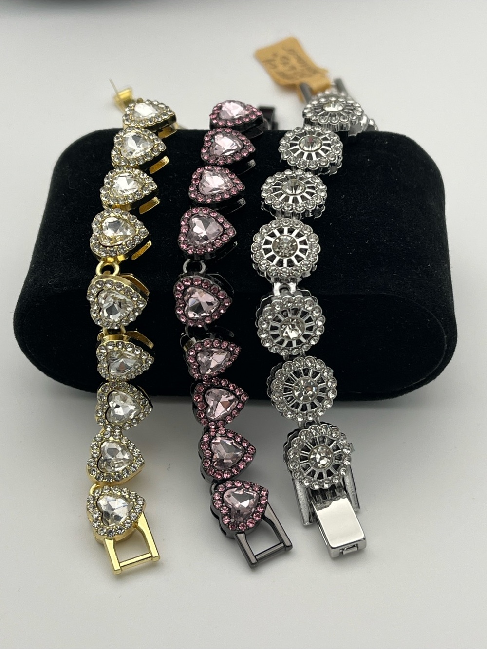 Trio of Crystal & Copper Accent Bracelets - Pink, Gold & Silver